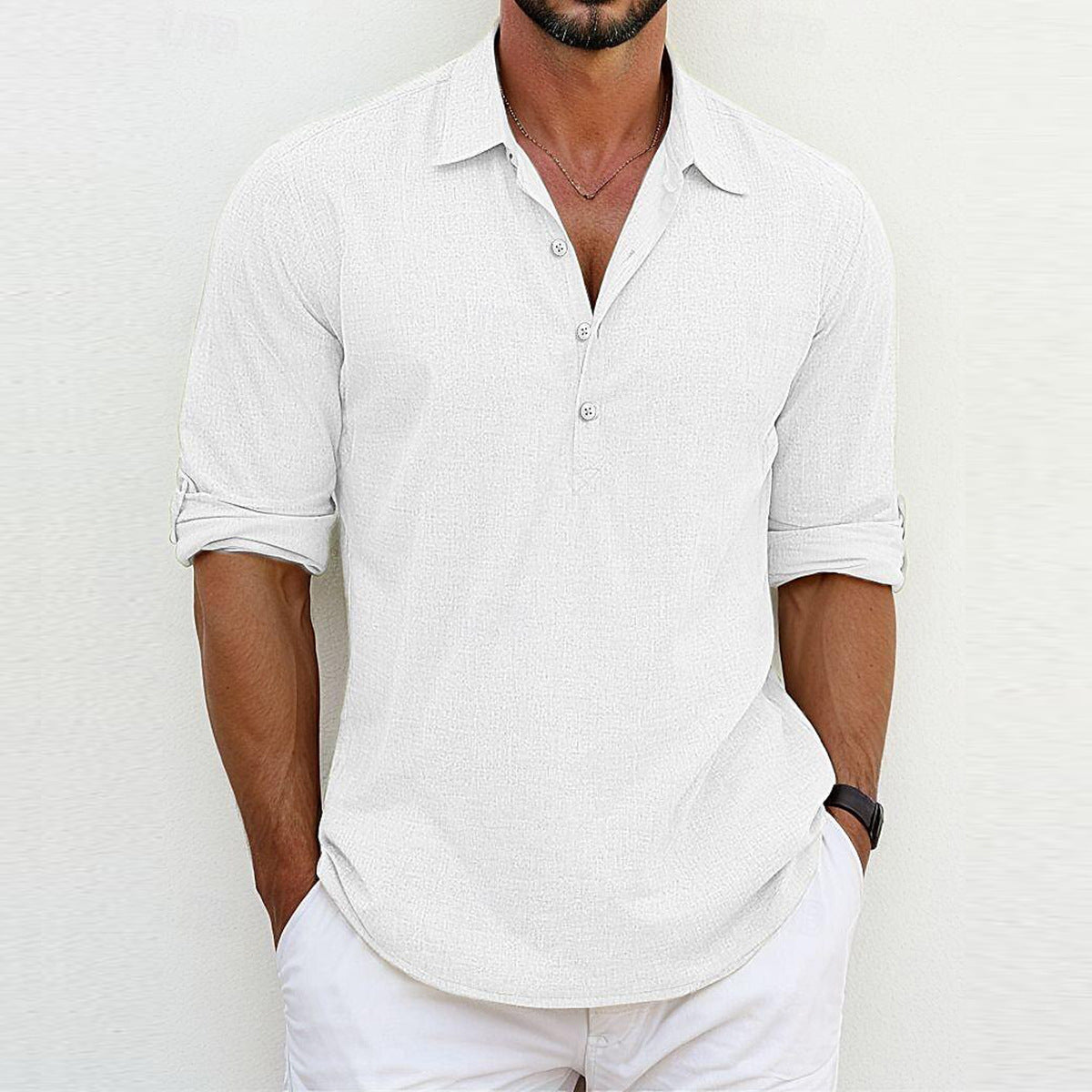 Men's Long Sleeve Polo Shirt with Classic Collar