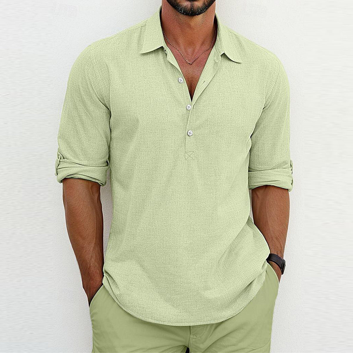 Men's Long Sleeve Polo Shirt with Classic Collar