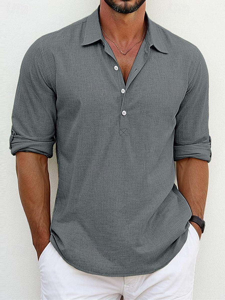 Men's Long Sleeve Polo Shirt with Classic Collar