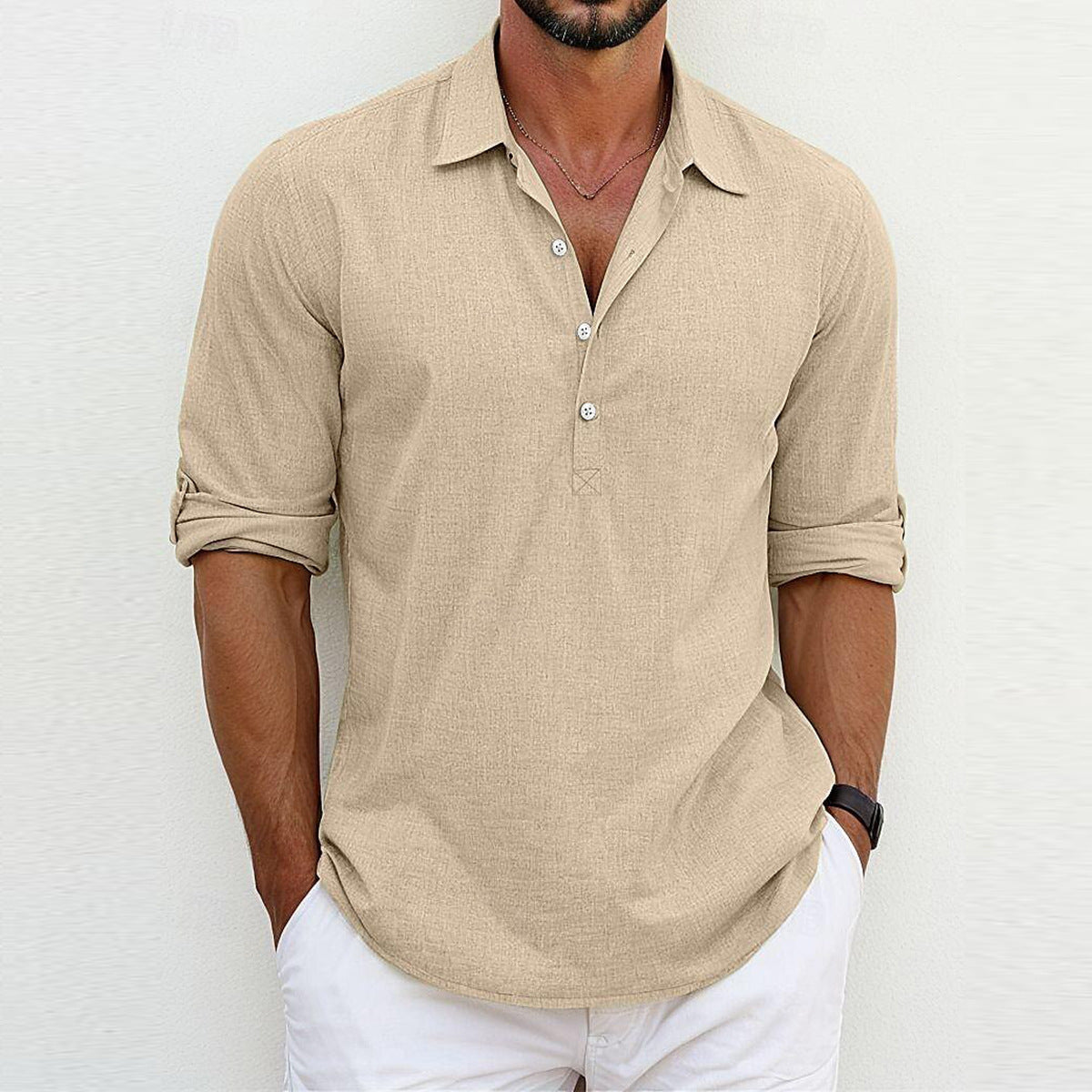 Men's Long Sleeve Polo Shirt with Classic Collar