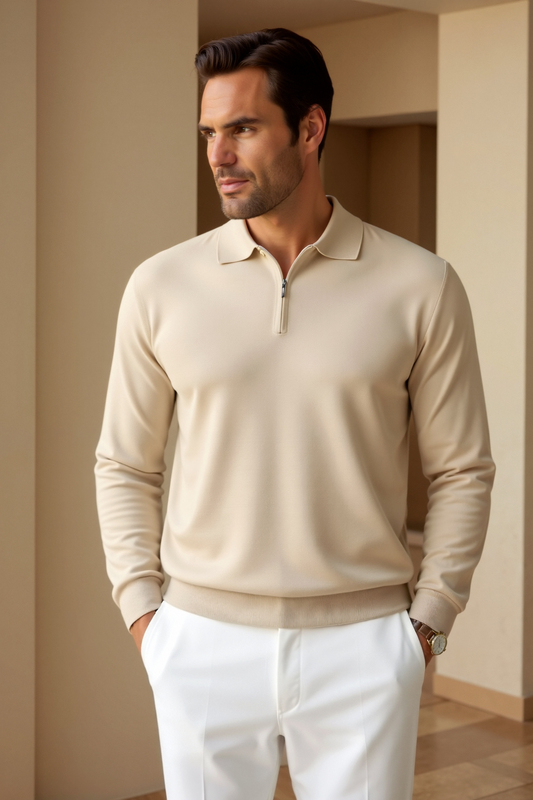 Men's Long Sleeve Polo Shirt with Modern Design