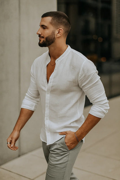 Men's Long Sleeve Shirt with Henley Collar