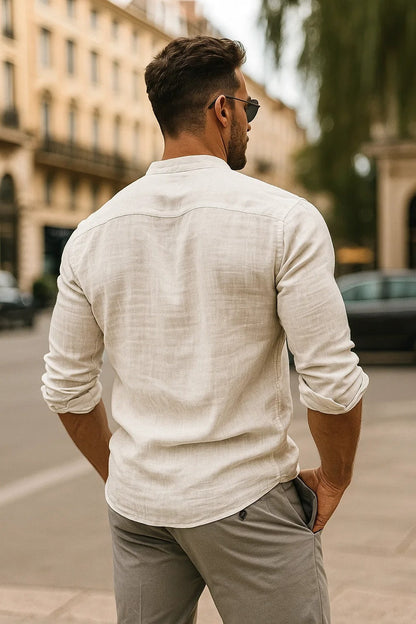 Men's Long Sleeve Shirt with Henley Collar