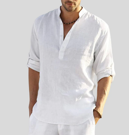 Men's Long Sleeve Shirt with Stand-Up Collar