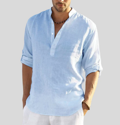 Men's Long Sleeve Shirt with Stand-Up Collar