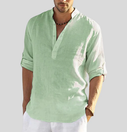 Men's Long Sleeve Shirt with Stand-Up Collar
