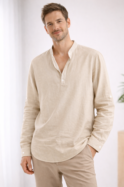 Men's Long Sleeve Shirt with Stand-Up Collar