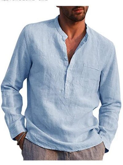 Men's Long-Sleeved V-Neck Shirt with Chest Pocket