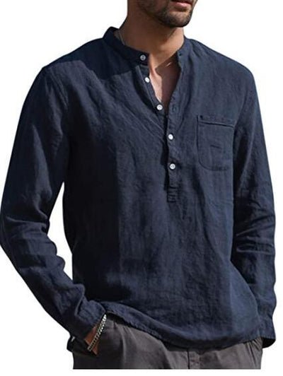 Men's Long-Sleeved V-Neck Shirt with Chest Pocket