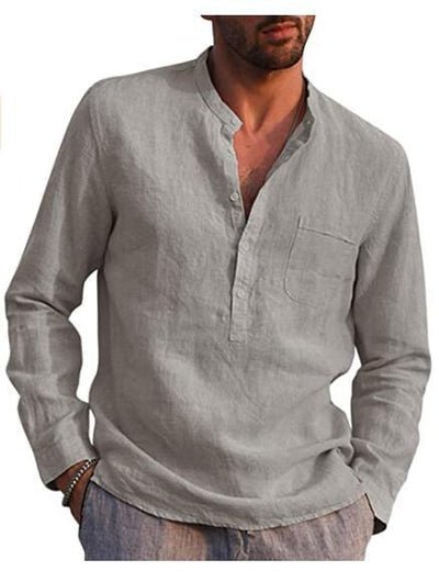 Men's Long-Sleeved V-Neck Shirt with Chest Pocket