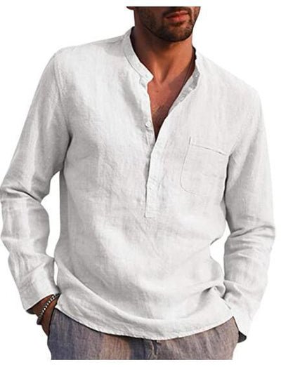 Men's Long-Sleeved V-Neck Shirt with Chest Pocket