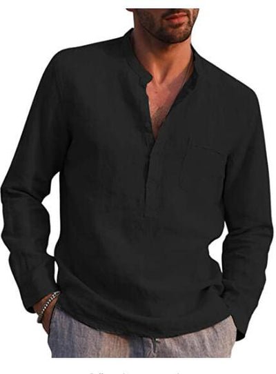 Men's Long-Sleeved V-Neck Shirt with Chest Pocket