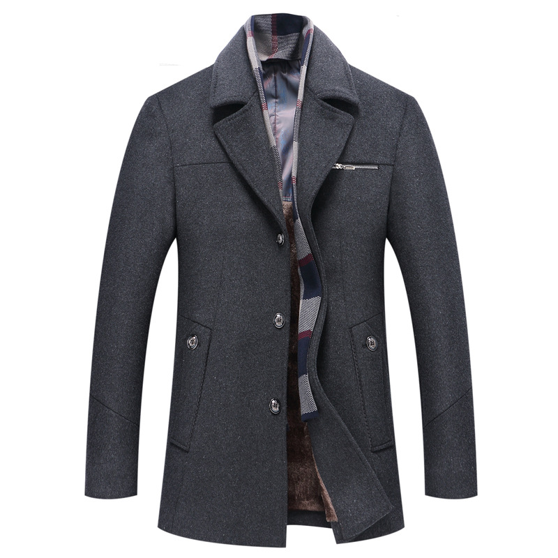 Men's Long Trench Coat with Fleece Lining