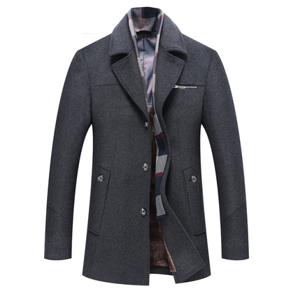 Men's Long Trench Coat with Fleece Lining
