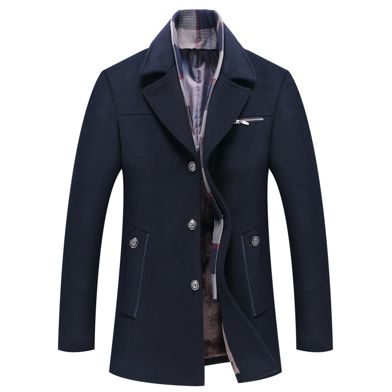 Men's Long Trench Coat with Fleece Lining