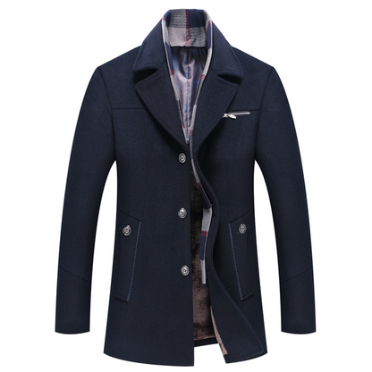 Men's Long Trench Coat with Fleece Lining