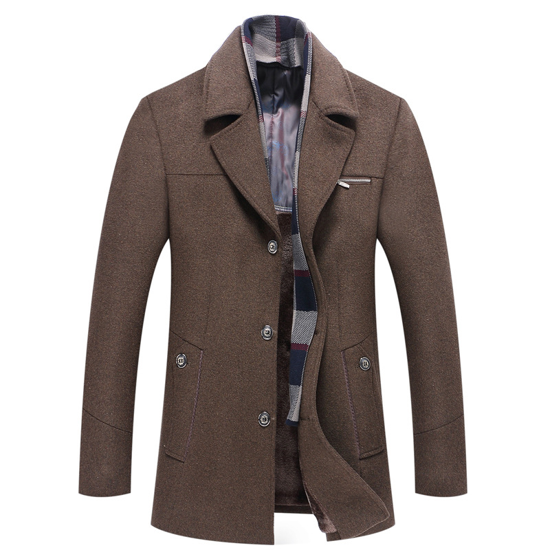 Men's Long Trench Coat with Fleece Lining