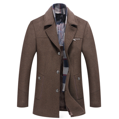 Men's Long Trench Coat with Fleece Lining