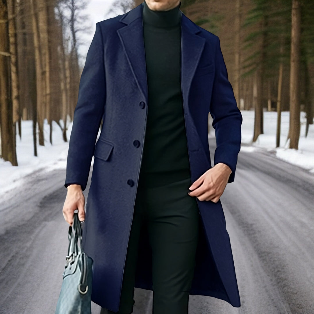 Men's Long Trench Coat with Lapel