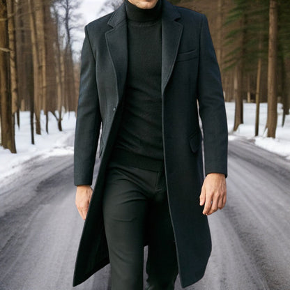 Men's Long Trench Coat with Lapel
