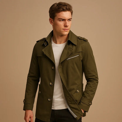 Men's Long Waterproof Trench Coat with Classic Two-Row Design