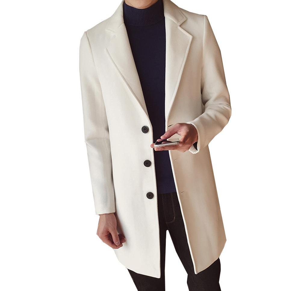 Men's Long Wool Coat - Classic Slim Fit Overcoat for Winter