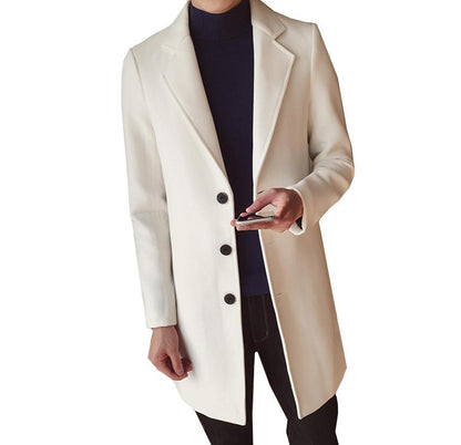 Men's Long Wool Coat - Classic Slim Fit Overcoat for Winter