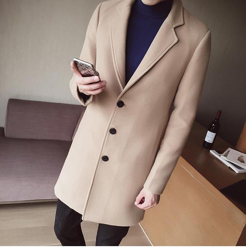 Men's Long Wool Coat - Classic Slim Fit Overcoat for Winter