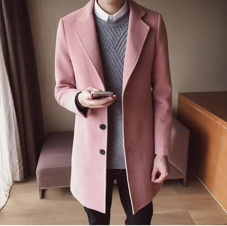 Men's Long Wool Coat - Classic Slim Fit Overcoat for Winter
