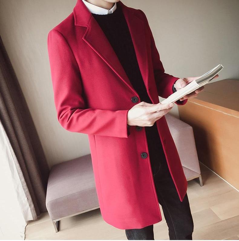 Men's Long Wool Coat - Classic Slim Fit Overcoat for Winter