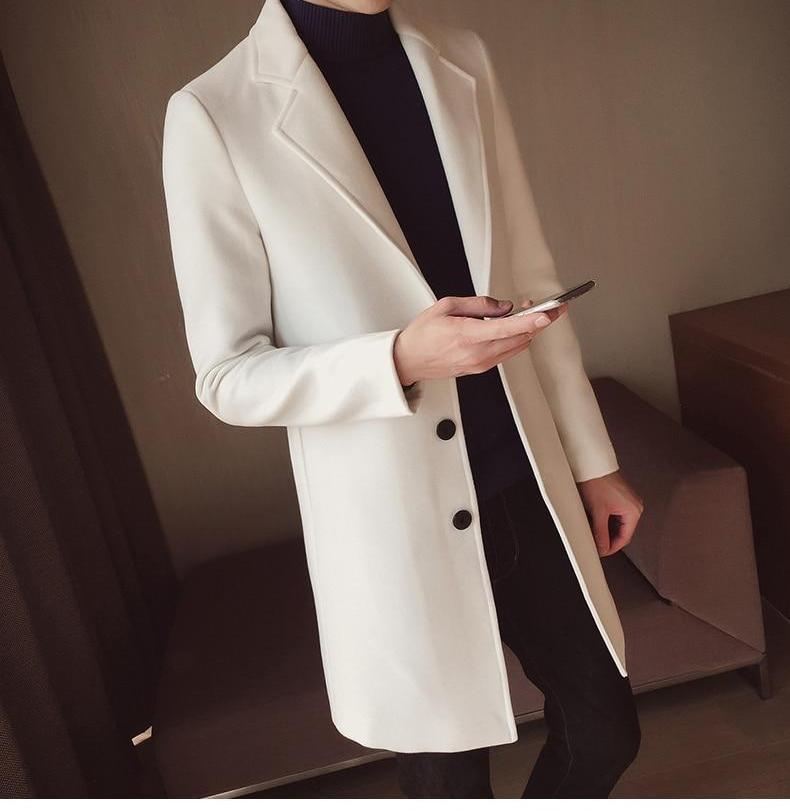 Men's Long Wool Coat - Classic Slim Fit Overcoat for Winter
