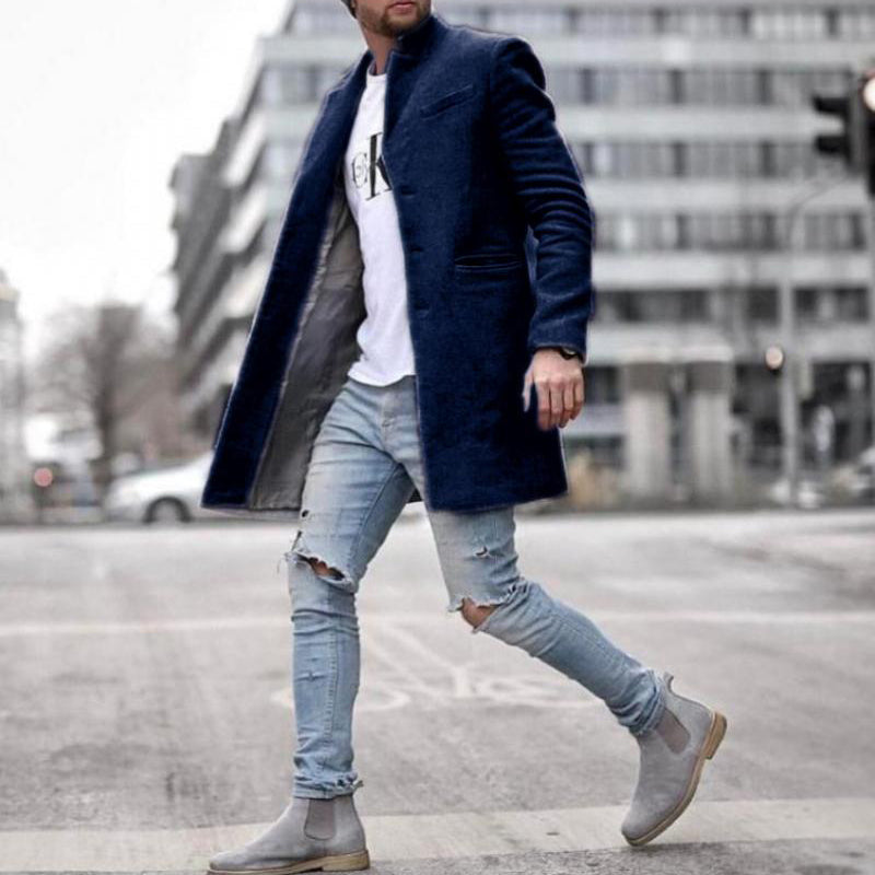 Men's Long Wool Coat Solid Color