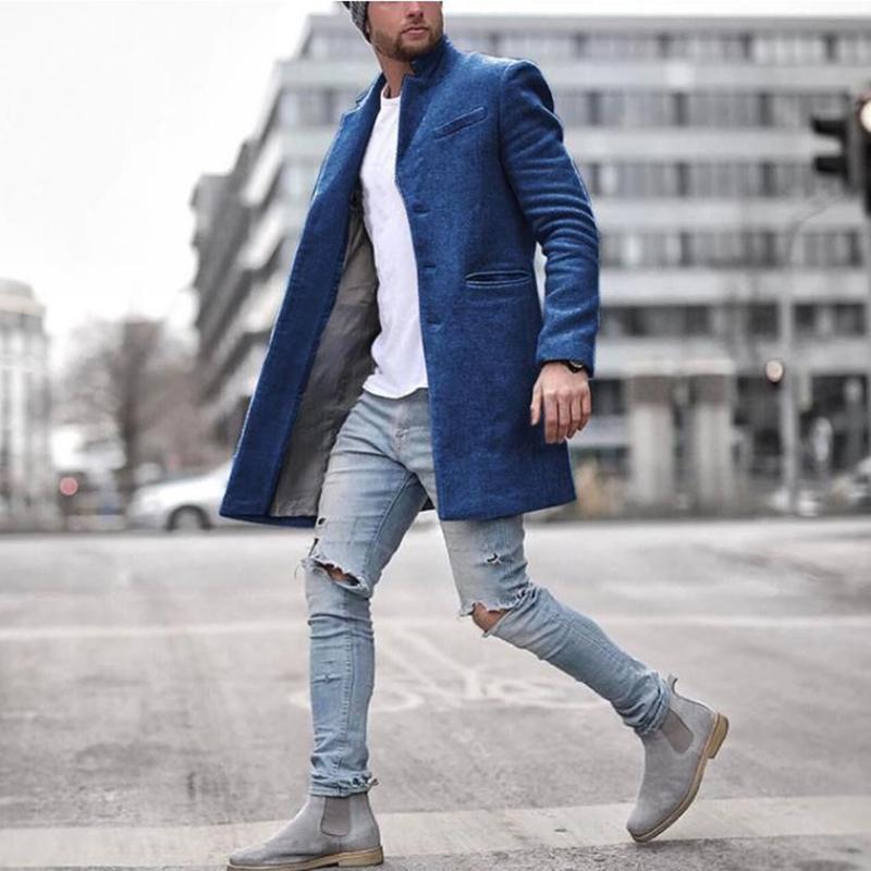 Men's Long Wool Coat Solid Color