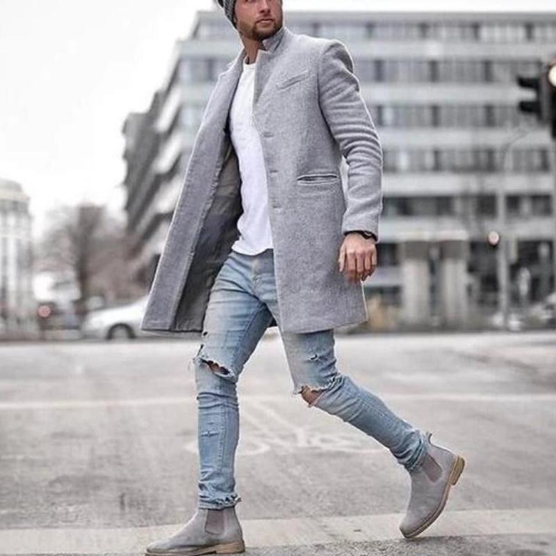 Men's Long Wool Coat Solid Color