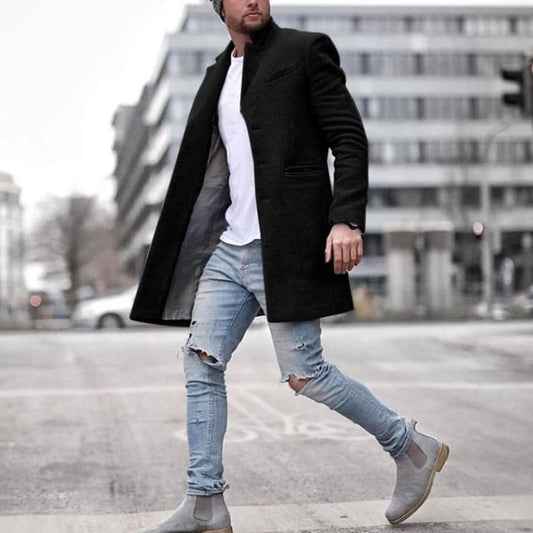 Men's Long Wool Coat Solid Color