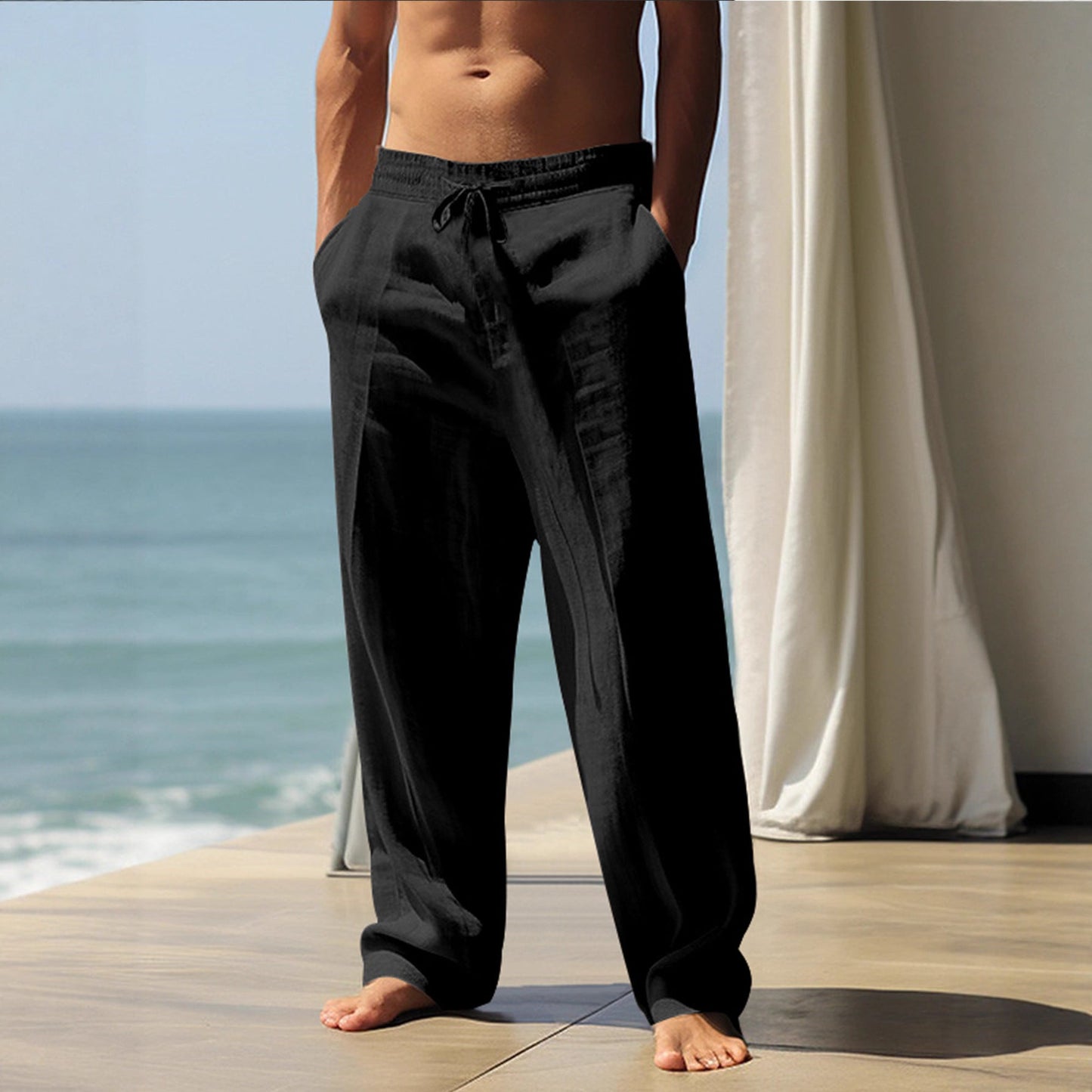 Men's Loose Fit Trousers with Elastic Waistband