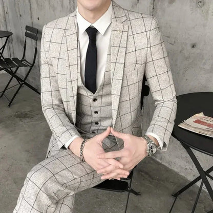 Men's Modern Check Pattern Wedding Suit