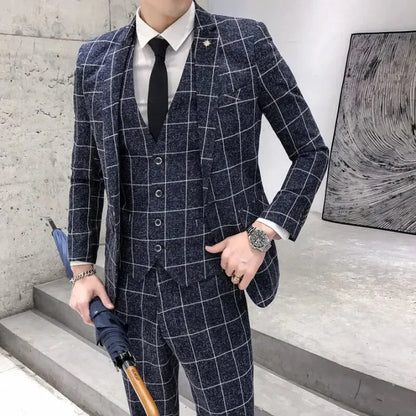 Men's Modern Check Pattern Wedding Suit