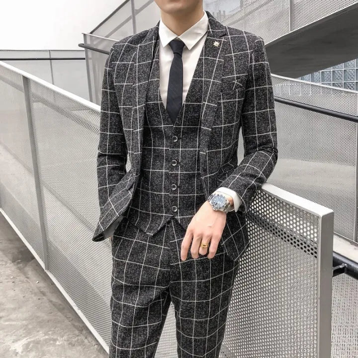 Men's Modern Check Pattern Wedding Suit