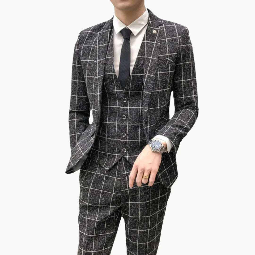 Men's Modern Check Pattern Wedding Suit
