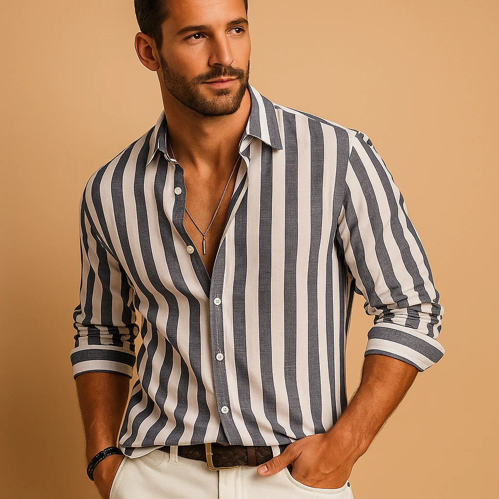 Men's Modern Fit Striped Long Sleeve Shirt