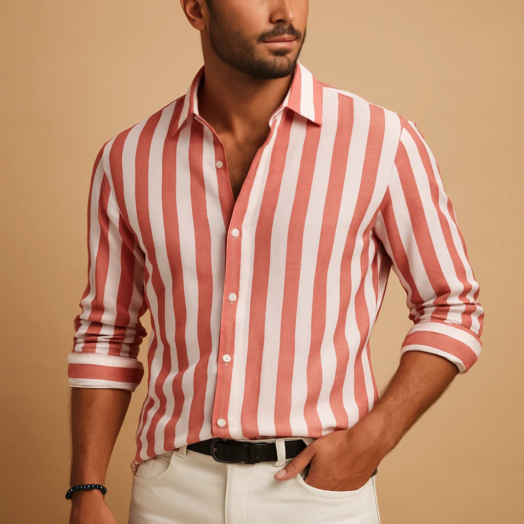 Men's Modern Fit Striped Long Sleeve Shirt