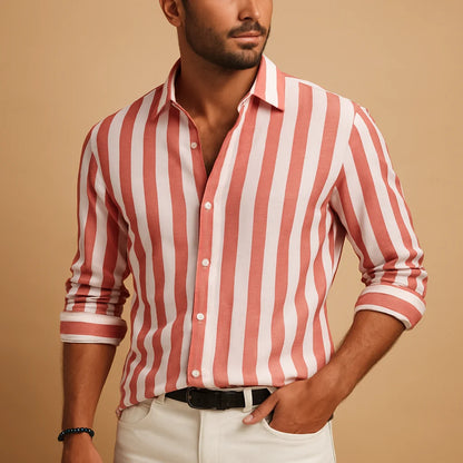 Men's Modern Fit Striped Long Sleeve Shirt