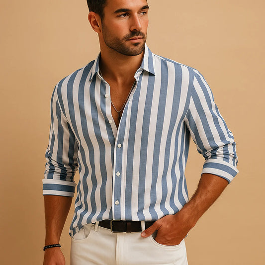 Men's Modern Fit Striped Long Sleeve Shirt