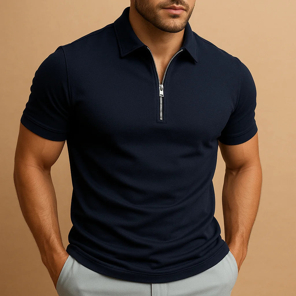 Men's Modern Zip-Up Polo Shirt