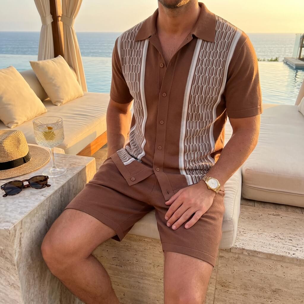 Men's Mosaic Knit Button-Down Outfit Set