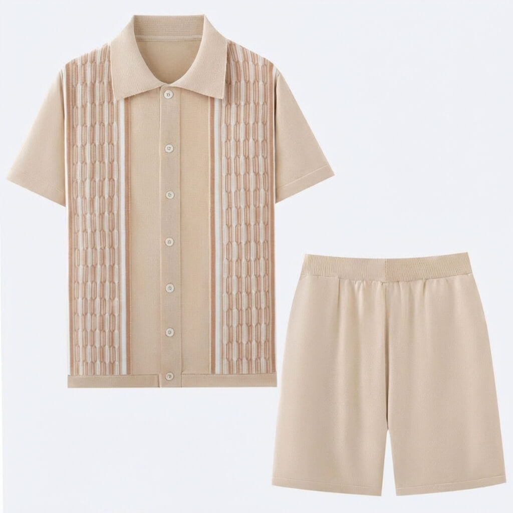 Men's Mosaic Knit Button-Down Outfit Set