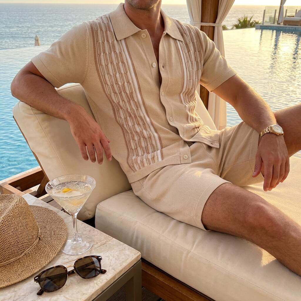Men's Mosaic Knit Button-Down Outfit Set