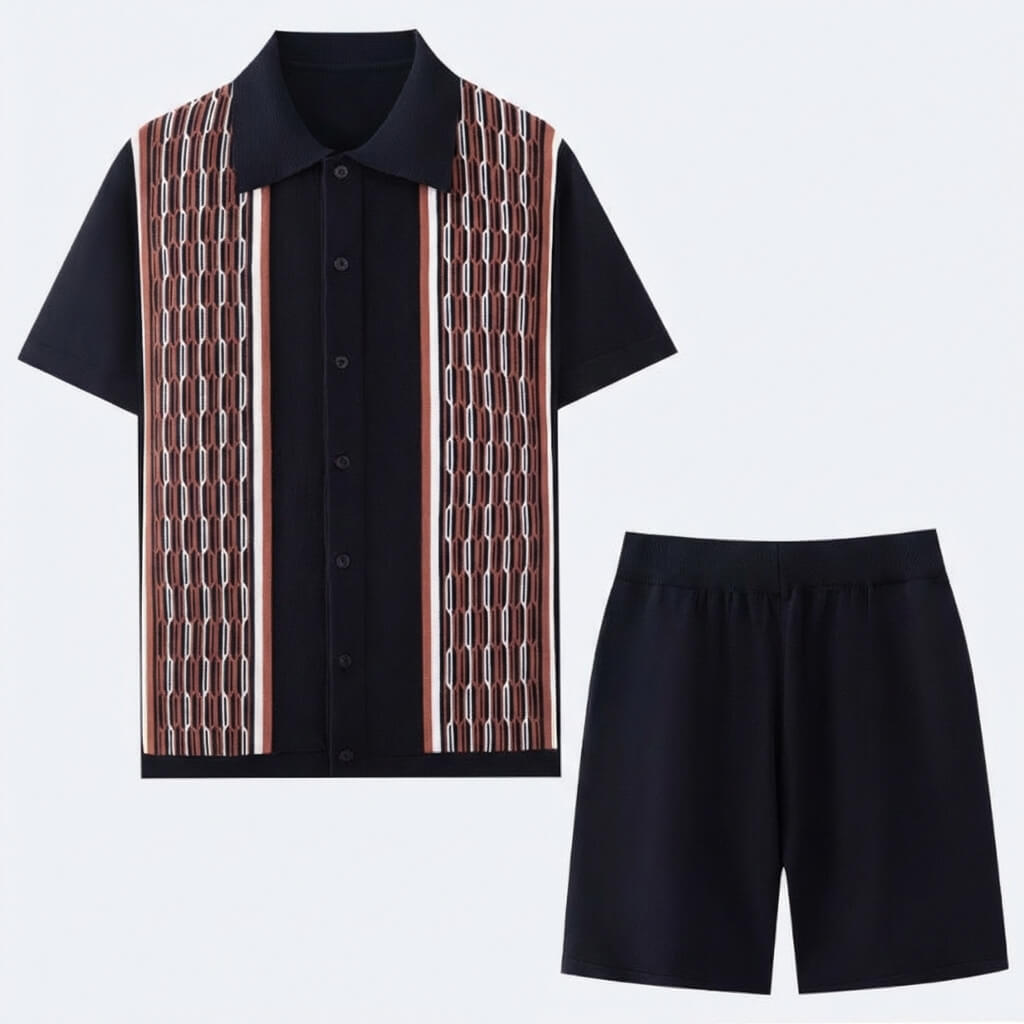 Men's Mosaic Knit Button-Down Outfit Set