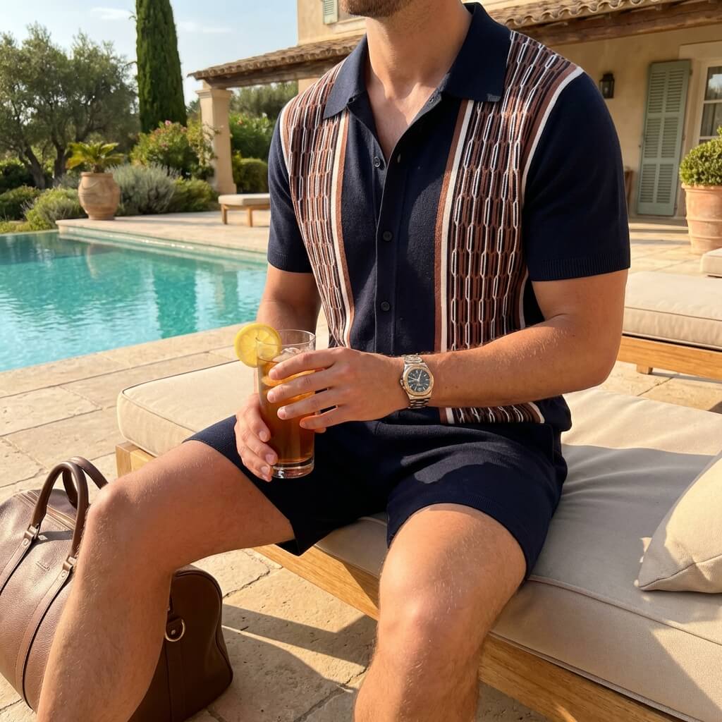 Men's Mosaic Knit Button-Down Outfit Set